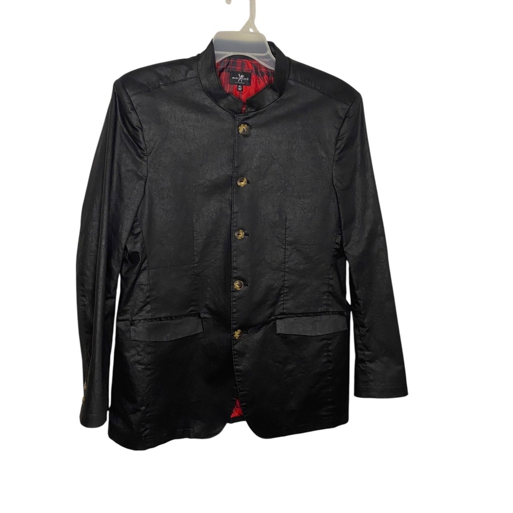 Marc Ecko Cut & Sew Mens XL Black Mandarin Collar Coated Blazer Jacket Lined